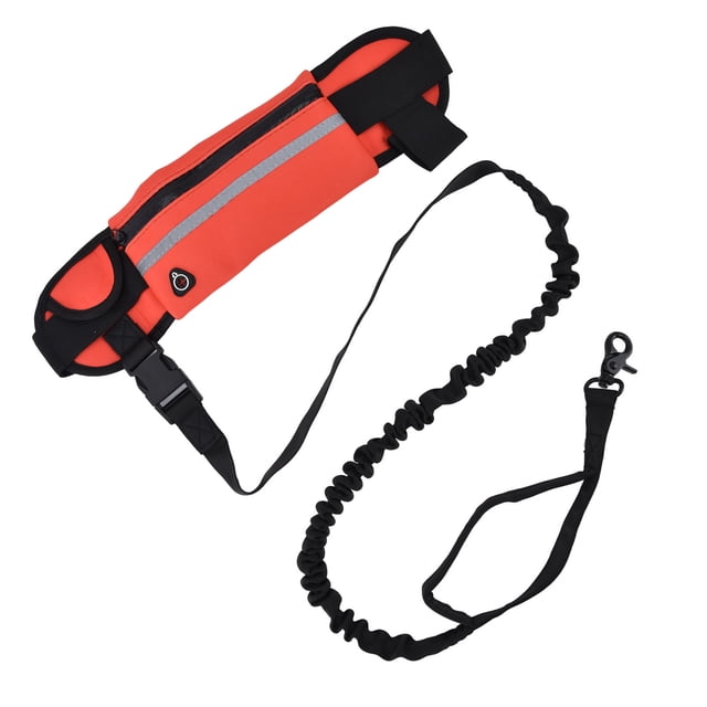 Dog Running Leash Waist Dog Leash Hands Free Dog Leash Detachable Zipper Bag Reflective Strip Design Hands Free Flexible Waist Dog Leash For WalkingRed