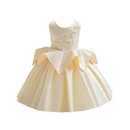 

XIEULQP Baby Girl Clothes New Satin Cloth Children s Evening Dress Three Design European and Dress Dress Flower Girl Dress Summer Dress Beige