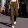 thumbnail image 2 of Women's Casual Pants Straight Leg Elastic Waist With Pockets Comfortable For Daily Wear And SportsFashion Clothing, 2 of 7
