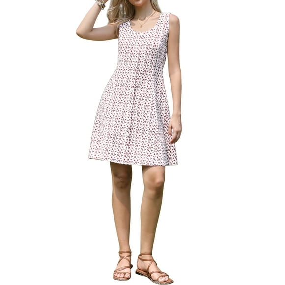 CURVY GLAM Women's Floral Square Neck Sleeveless Button Decor Casual Midi Dress XL White