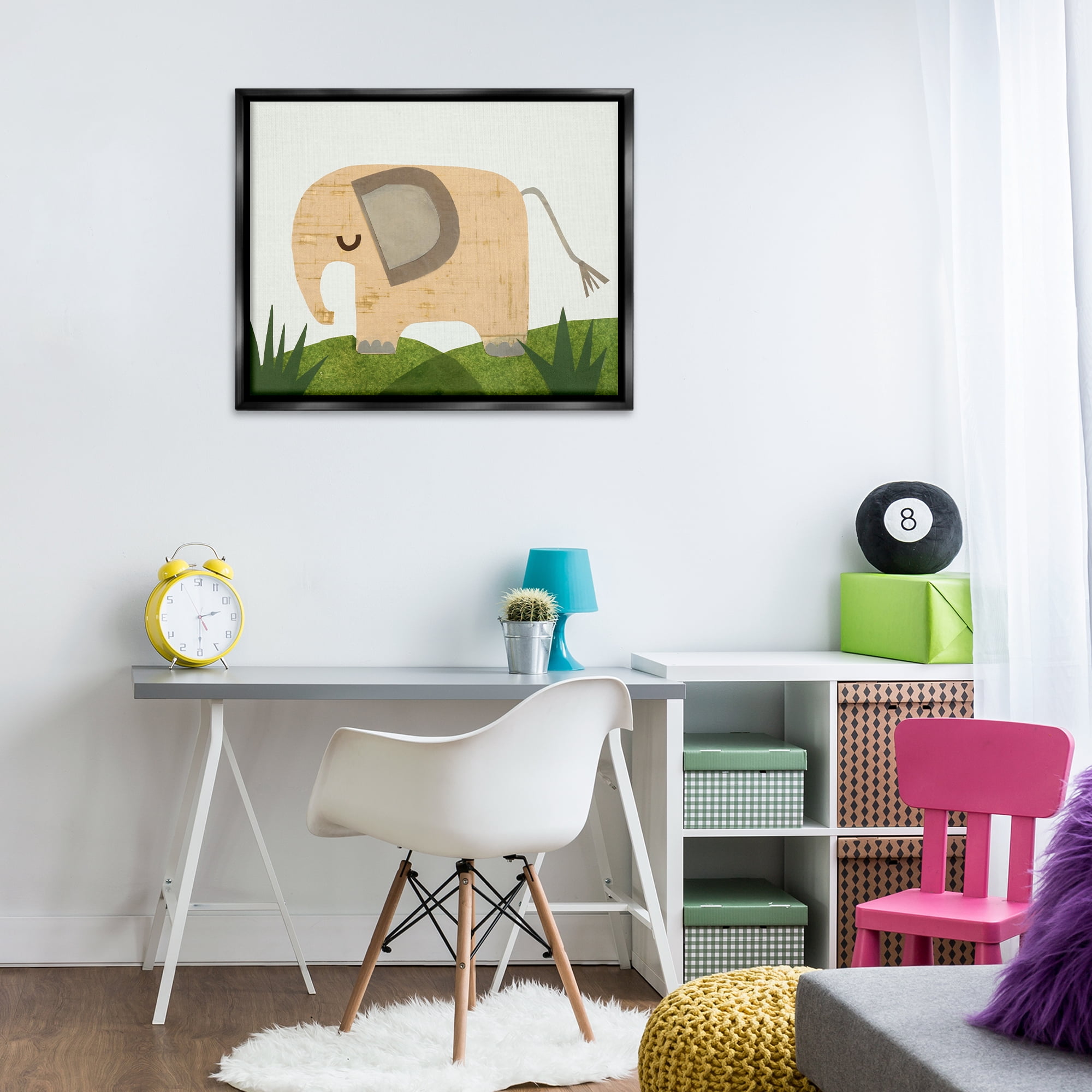 Stupell Industries Cozy Corner Elephant Animals & Insects Painting Black Floater Framed Art Print Wall Art, 31 x 25
