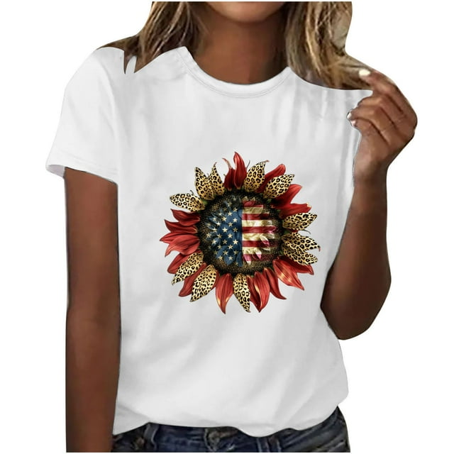 Camisetas de Manga Corta para Mujeres de Longitud Regular de Poliéster Sólido, Camiseta de Fiesta de Mayo Y Blusa Del Festival para la Primavera Y el Verano