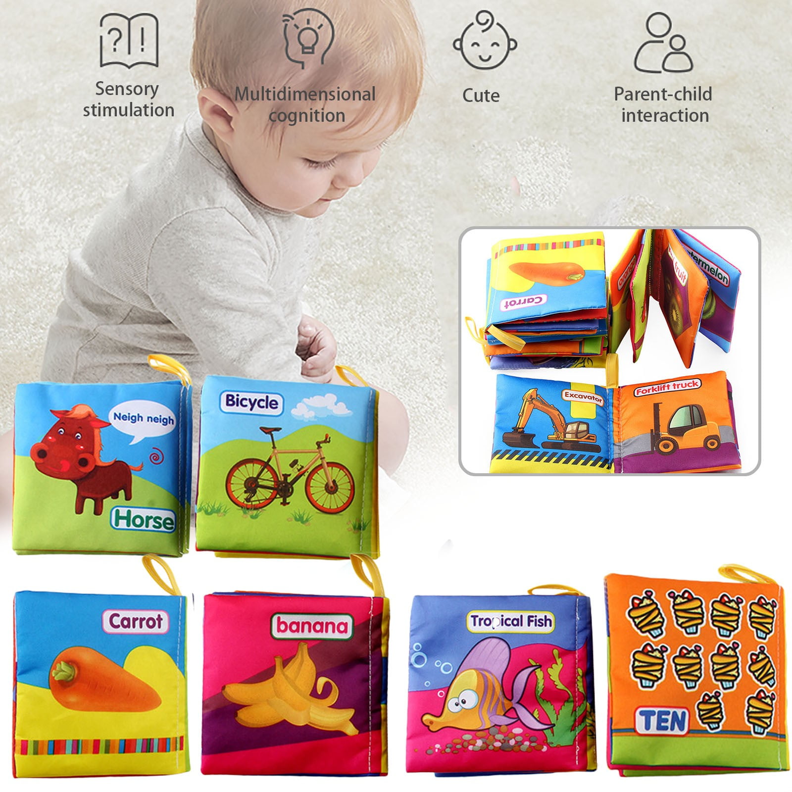 Kids Infant baby intelligence mental development activity cot cloth book toy FI 