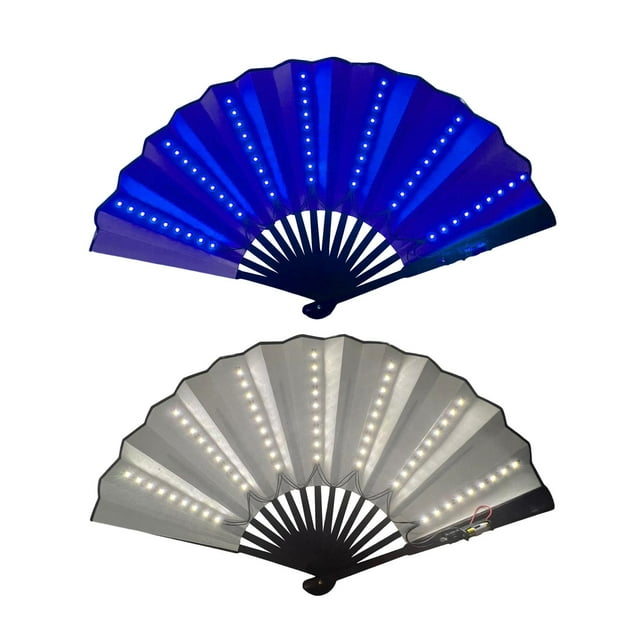 2 ventiladores plegables para regalo, ligeros, de mano, decorativos, duraderos, para accesorios, suministros para fiestas y clubes nocturnos, utilería para s de Blanco Color Azul Hugo Abanico plegable