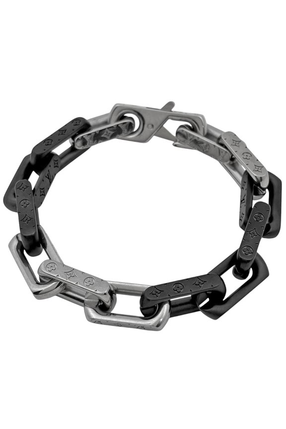 Pre-Owned Louis Vuitton Monogram Chain Metal Bracelet, Silver and Black, for Women
