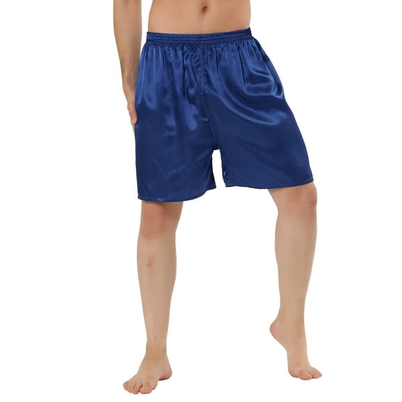 INSPIRE CHIC Men's Satin Shorts Elastic Waist Lounge Sleep Pajama Bottoms 34 Blue