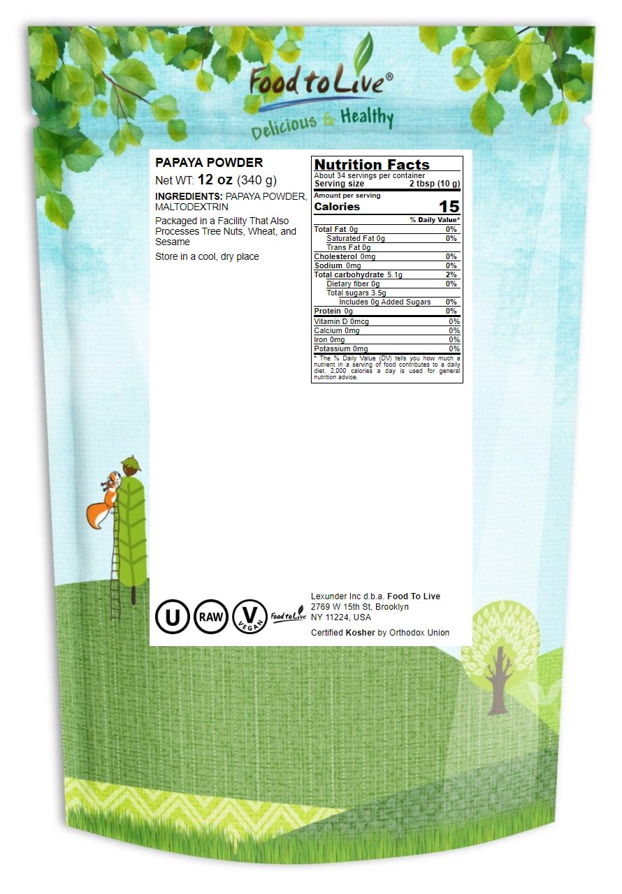 Papaya Powder, 0.75 Pounds  Raw, Kosher, Vegan  by Food to Live