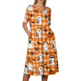 thumbnail image 6 of Halloween Summer Dresses for Women Novelty Cartoon Ghost Medieval Dress Short Sleeve Trendy Loose Fit Flowy Midi Halloween Costumes for Women Yellow XXL, 6 of 7