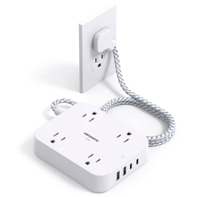 Regleta de alimentación con protector contra sobretensiones HANYCONY con 4 cables USB de 5 pies