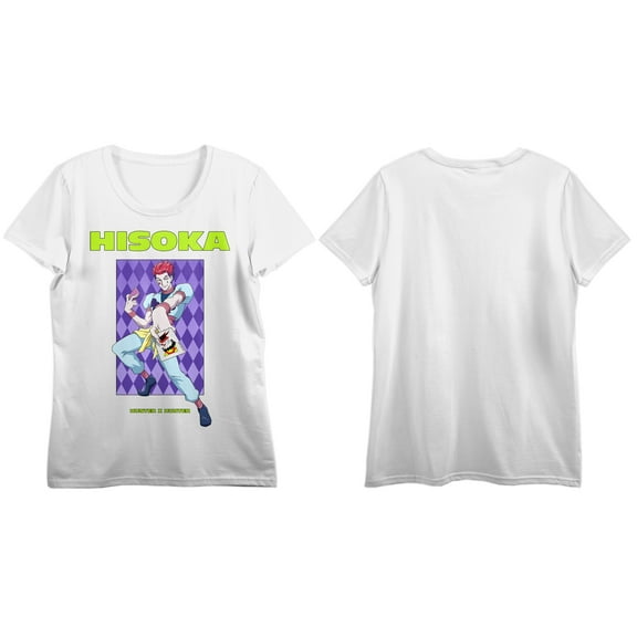 Hunter X Hunter Hisoka Purple Diamond Background Crew Neck Short Sleeve Women's White T-shirt-Small