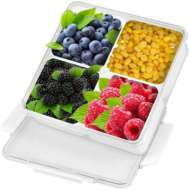 EIMELI Square/ Divided Serving Tray with Lid Removable Food Storage Containers with Individual Dishes Minimalist Divided Serving Platter Tray Reusable for Snack Candies Fruit Veggie Party