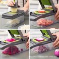 thumbnail image 2 of Vegetable Chopper, 7 Blade Veggie Chopper, Practical Food Chopper with Container, Cheese Grater, Home Essentials & Kitchen Gadgets(Green/Grey)（32*11*11cm), 2 of 5