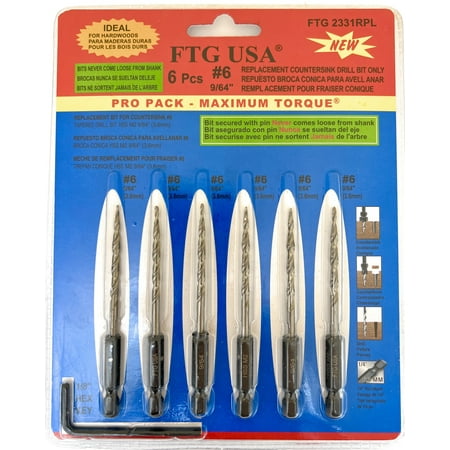

FTG USA Replacement Tapered Countersink Drill Bit Set 6 Pc Bit (#6) 9/64
