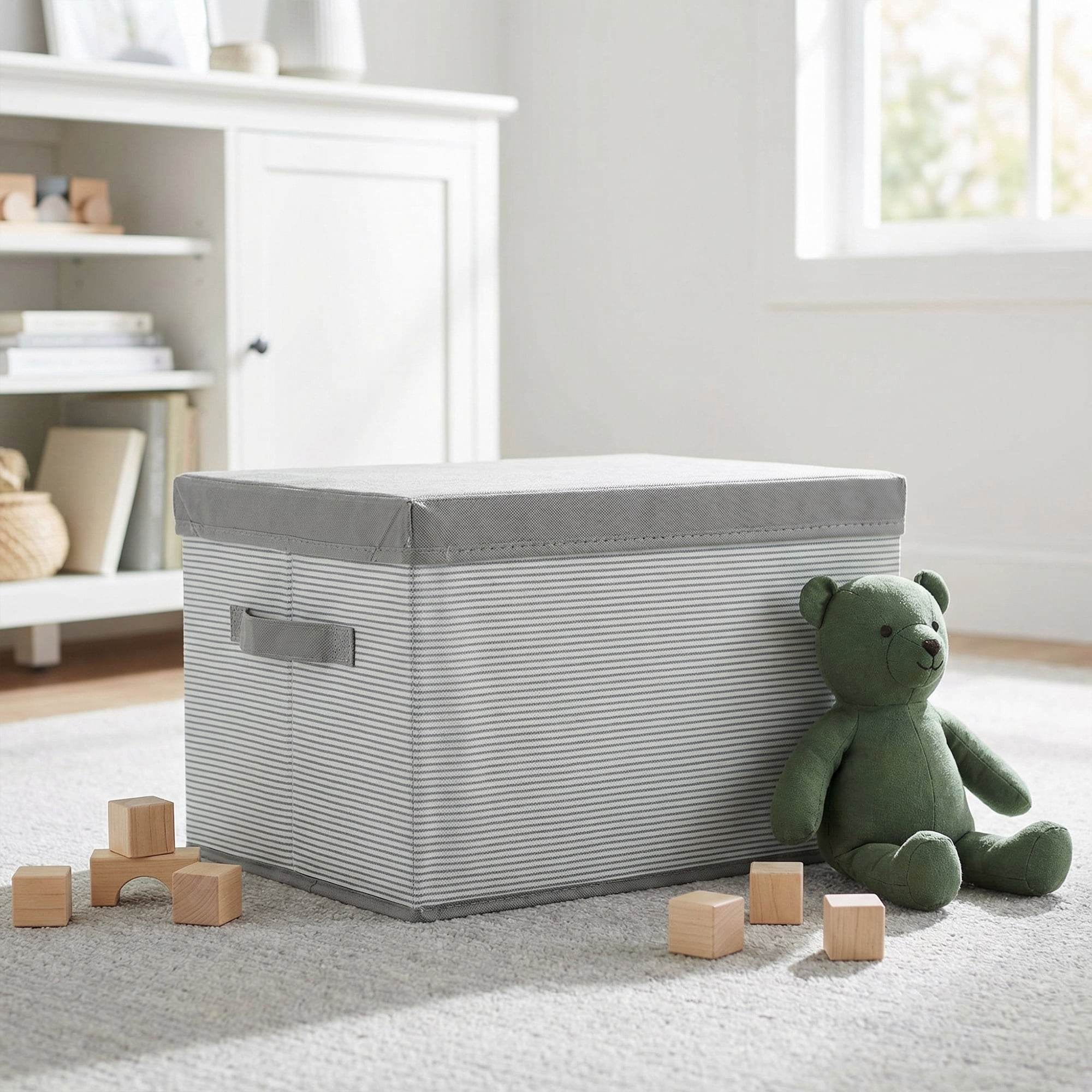 Unique Bargains Fabric Storage Bin with Handles and Lid Grey 17.7*13.8*11in