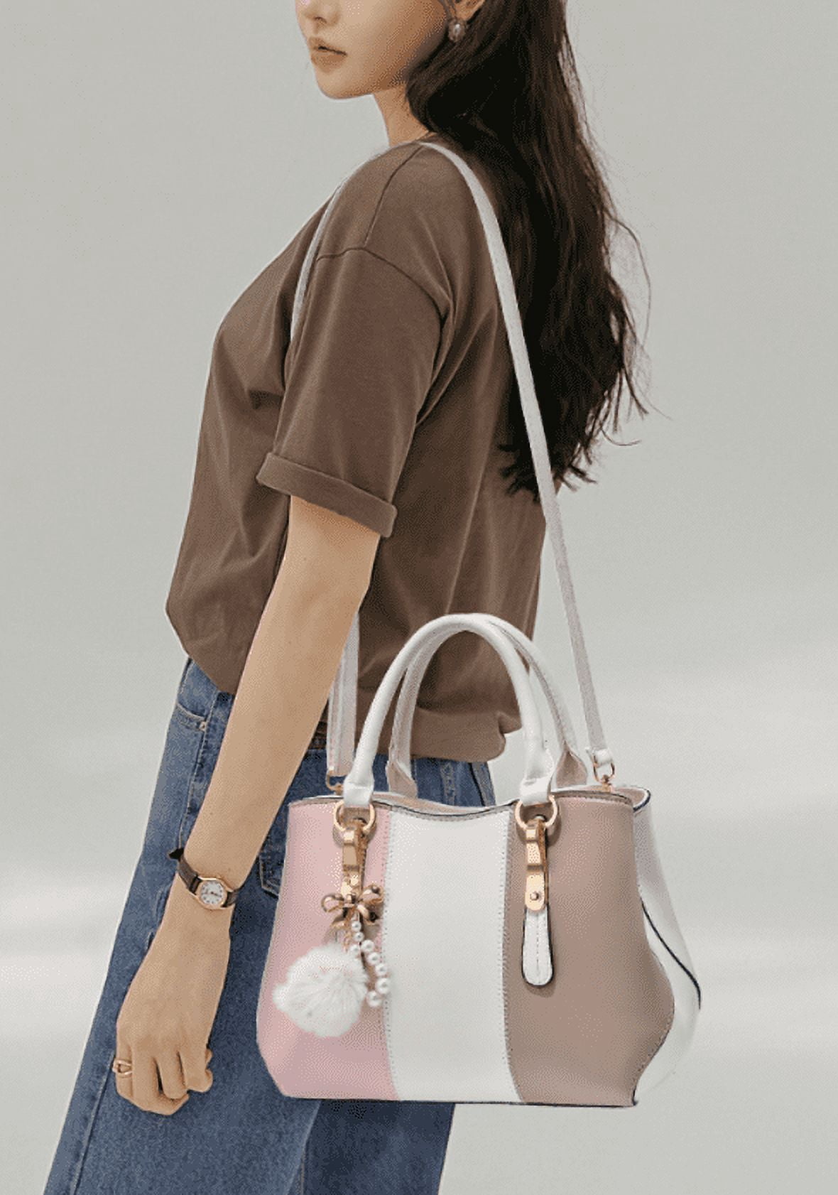 Purses and Handbags Top Handle Satchel Shoulder for Women's Large Capacity Color Block Messenger Tote Bags