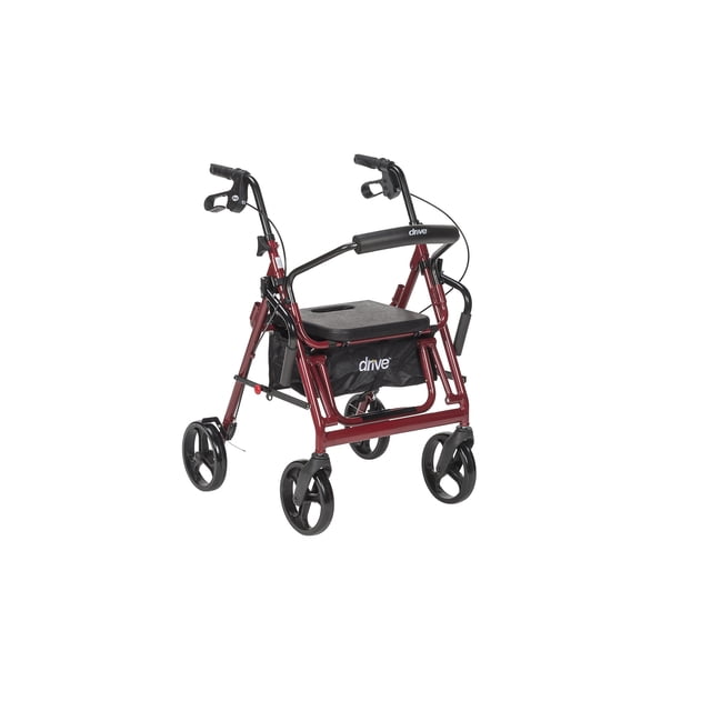 Silla de ruedas de transporte plegable y andador Drive Medical 795BU Duet, color burdeos
