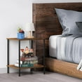 thumbnail image 2 of Small End Table 2 Tier Wood Metal Rustic Side Table Living Room with Storage Shelf Narrow Bedside Table for Small Spaces Bedroom Office, Brown, 2 of 8