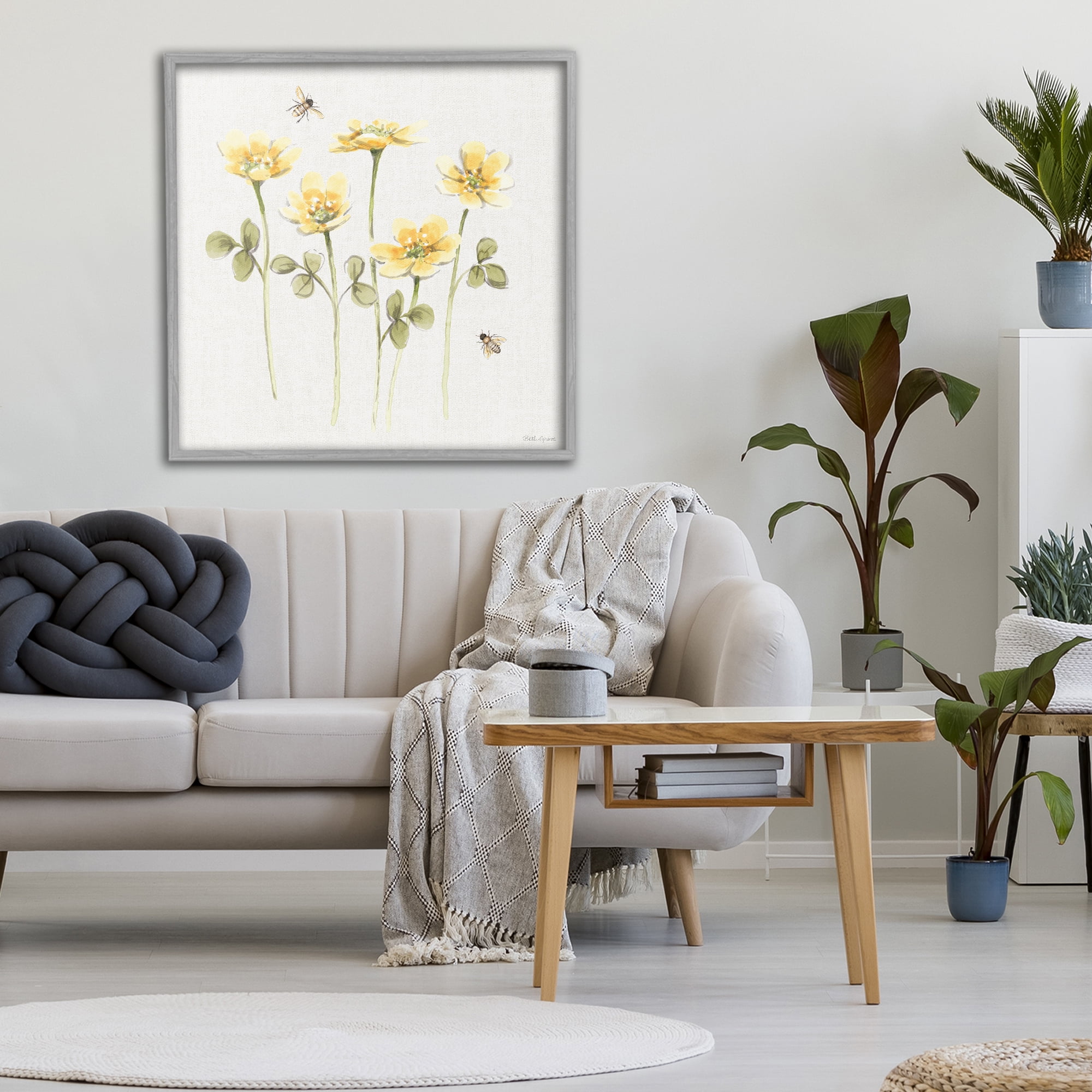 Stupell Industries Sweet Yellow Honey Flowers Gray Framed Giclee Art, design by Beth Grove