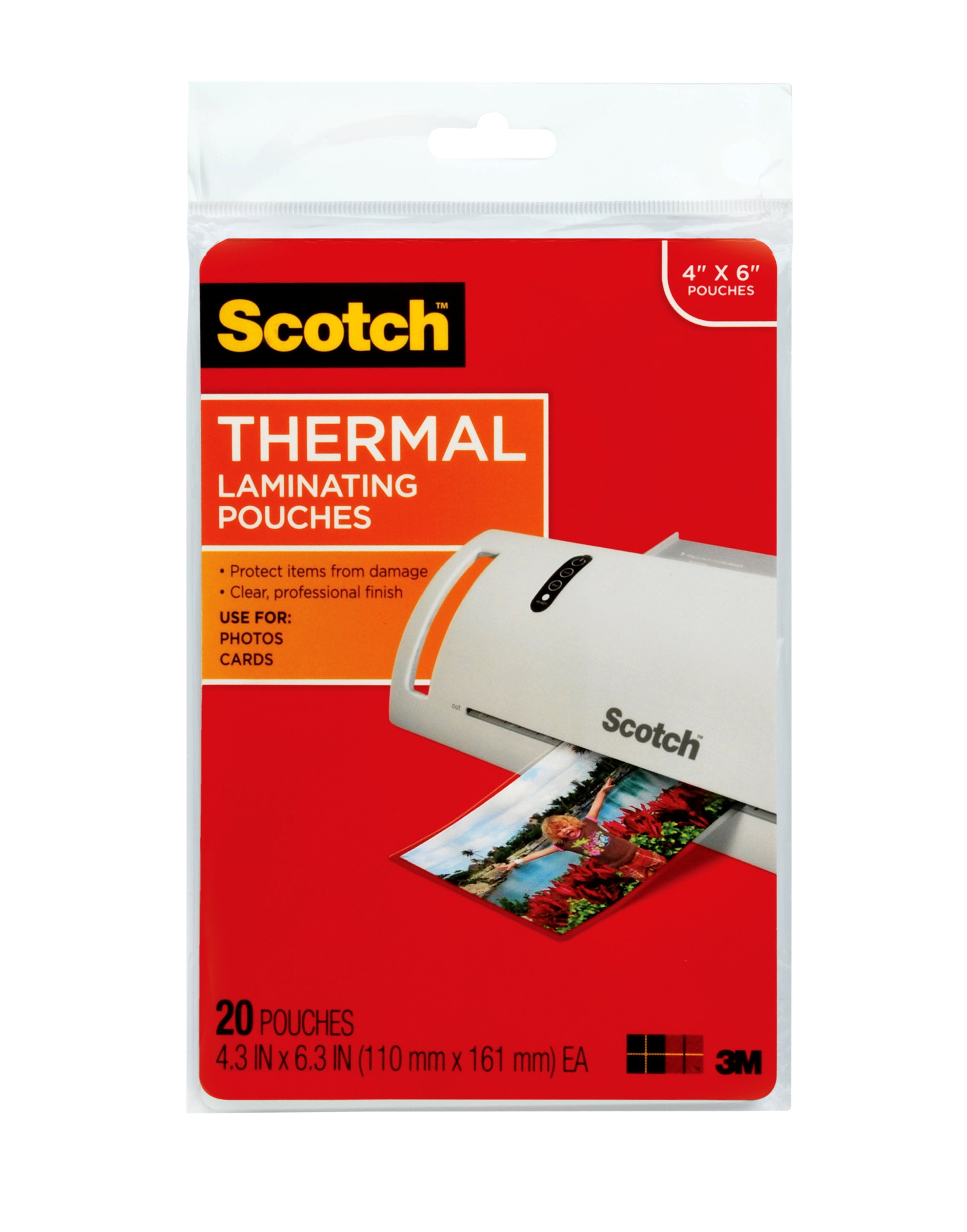 Scotch Premium Thermal Laminating Pouch 20 Pack, 4" x 6" Sheets