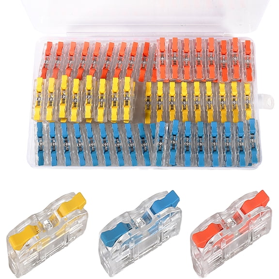 75PCS Quick Connect Connectors Lever Wire Connector Electrical Wire Conductor Connectors Kit for Circuit Inline Splice AWG 28-12,1 in 1 Out,Transparent (Yellow Orange Blue)