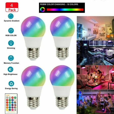 

LED Light Bulb Color Changing Light Bulbs with Remote Control Dimmable E26 Screw Base (4 Pack)