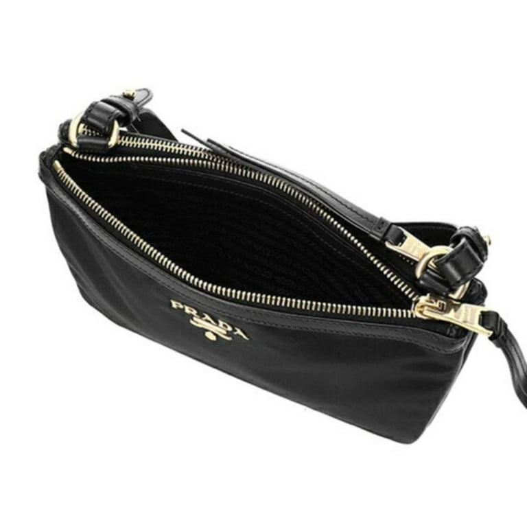 New Prada Logo Tessuto Nylon Soft Calf Trim Black Crossbody