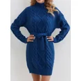 thumbnail image 3 of Cable Knit Sweater Dress, Casual High Neck Long Sleeve Dress, 3 of 5
