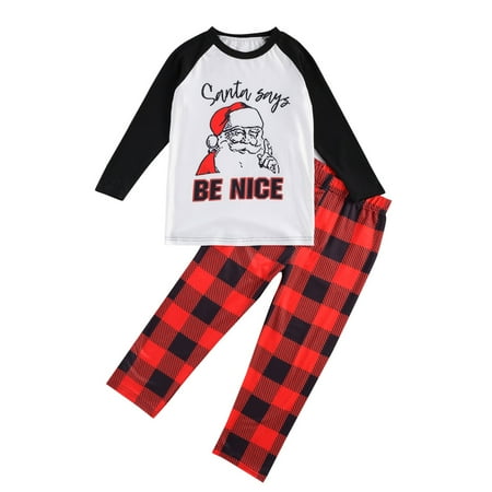 

Binpure Christmas Pajamas Parent-child Dress Set Round Neck Long Sleeve Letter Print Pullover Loose Plaid Trousers