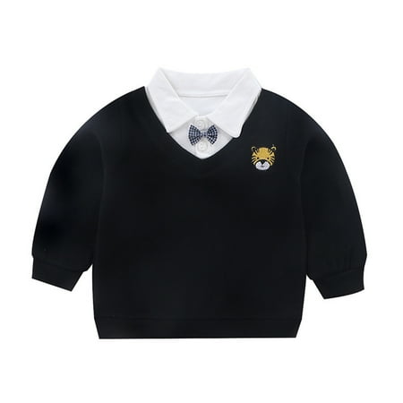 

Zlekejiko Kids Children Toddler Baby Boys Long Sleeve Gentleman Cute Cartoon Patchwork Bowknot Sweater Blouse Tops Outfits Clothes
