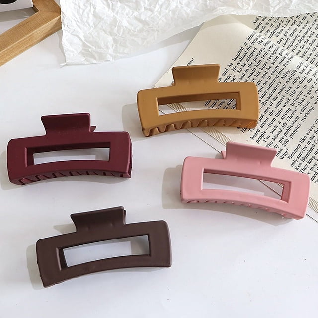 4 pinzas rectangulares para el pelo, pinzas grandes para cabello grueso, antideslizantes, rectangulares, pinzas acrílicas para mandíbula de plátano, accesorios para el cabello para mujeres y