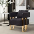 thumbnail image 3 of U-shaped Accent Chairs Set of 2, Mid Century Modern Upholstered Armchair with Pillow, Comfy Barrel Chair with Metal Gold Legs for Bedroom, Living Room, Black, 3 of 9