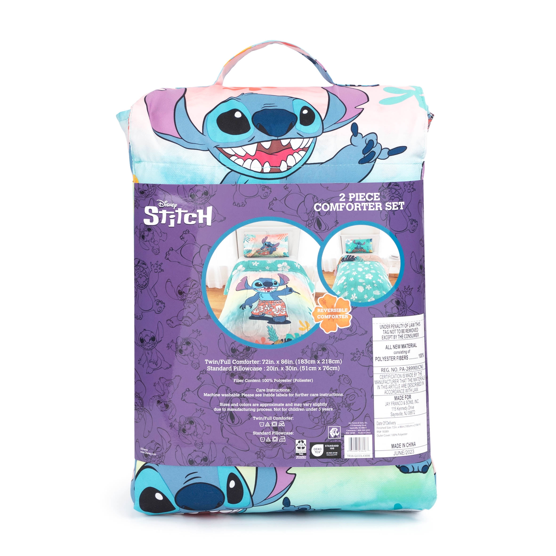 Stitch Island Vibes Kids 2 Piece Multicolor Reversible Comforter and Pillowcase Set, Twin/Full