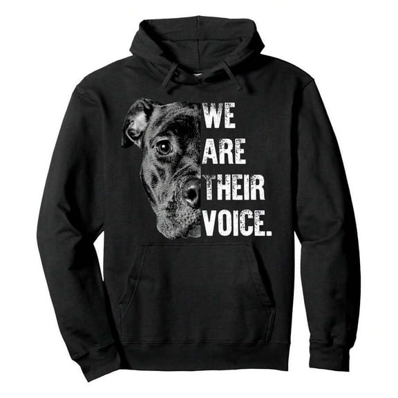 Man Woman Love Pitbull / We Are Their Voice Pullover HoodieMen's Halloween Thanksgiving Print Hooded Sweatshirt, Thick Cotton Blend, Cool Weather Casual Wear