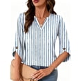 thumbnail image 4 of VDJ Womens Tunic Tops 3/4 Length Sleeve Dressy Casual V Neck Shirts Business Work Striped Printed Flowy Tee Clothes Size XL, 4 of 6