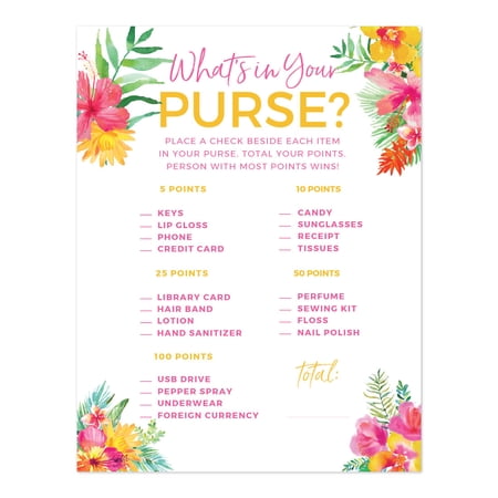 Tropical Floral Garden Party Wedding  What s in Your Purse? Bridal Shower Game Cards  20-Pack price history on PriceWatchPro