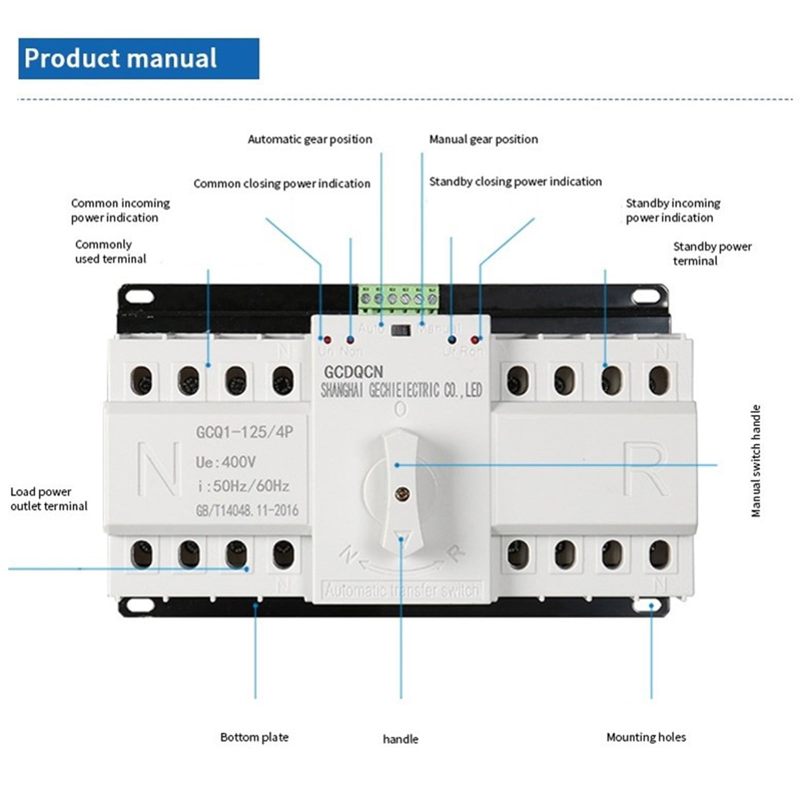 Double Power Transfer Switch 2P/4P Three-Phase Automatic Diverter Switch Ats Solar Accessories Discounnecting Switch
