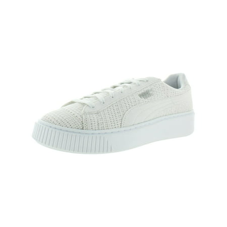 Puma Womens Basket Platform Knit Fashion Walking Shoes White 10 Medium (B,M)