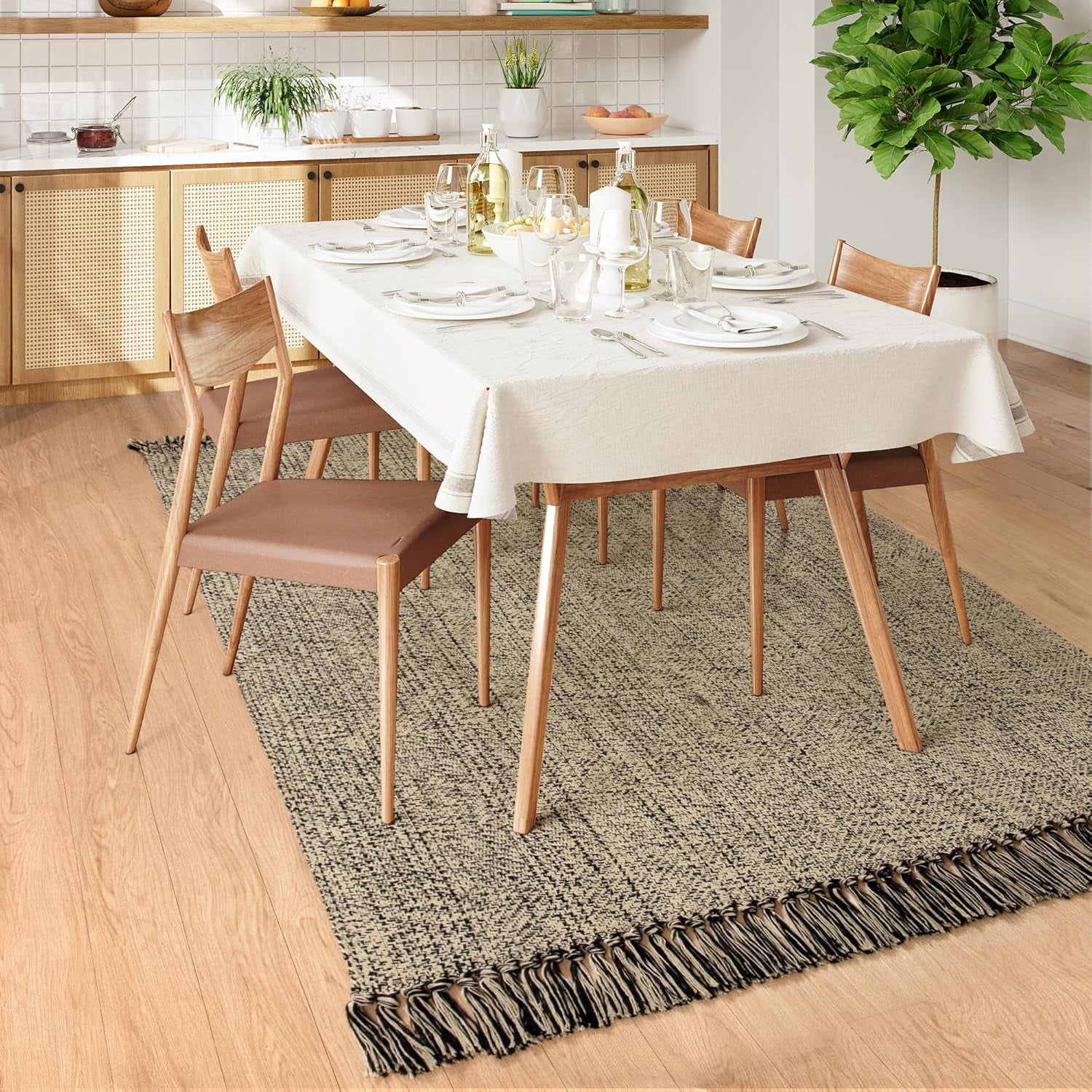 Wonnitar 4x6 Farmhouse Area Rugs, Machine Washable Rugs with Tassel for Bedroom, Indoor Outdoor cotton Rugs for Dining Room Livig Room