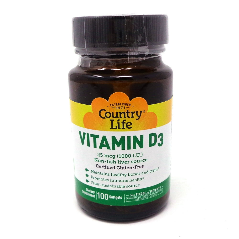 Country Life Vitamin D3 1000 IU - 100 Softgels - Walmart.com - Walmart.com