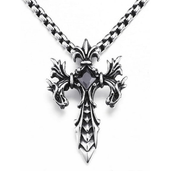 MayiaHey Sword Pendant, Gothic Cross Dragon Head Necklace For Men, Nordic Viking Dragon Animal Charm Necklace Dragon Jewellery, Hip Hop Punk Dragon Cross Sword Pendant Necklace, Non-precious Metal
