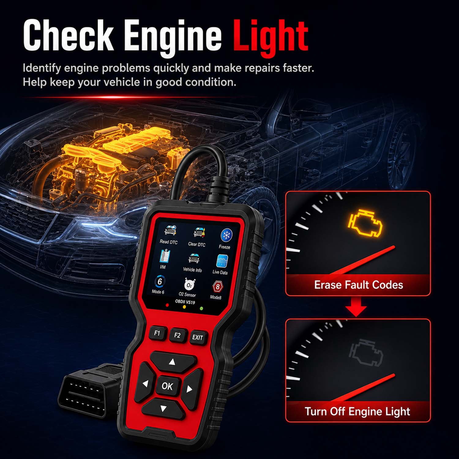 Car OBD2 Scanner Diagnostic Tool, Comprehensive Car Code Reader for All Cars, CICPAP Engine Fault Scanner CAN Diagnostic Scan Tool for All Vehicles after 1996