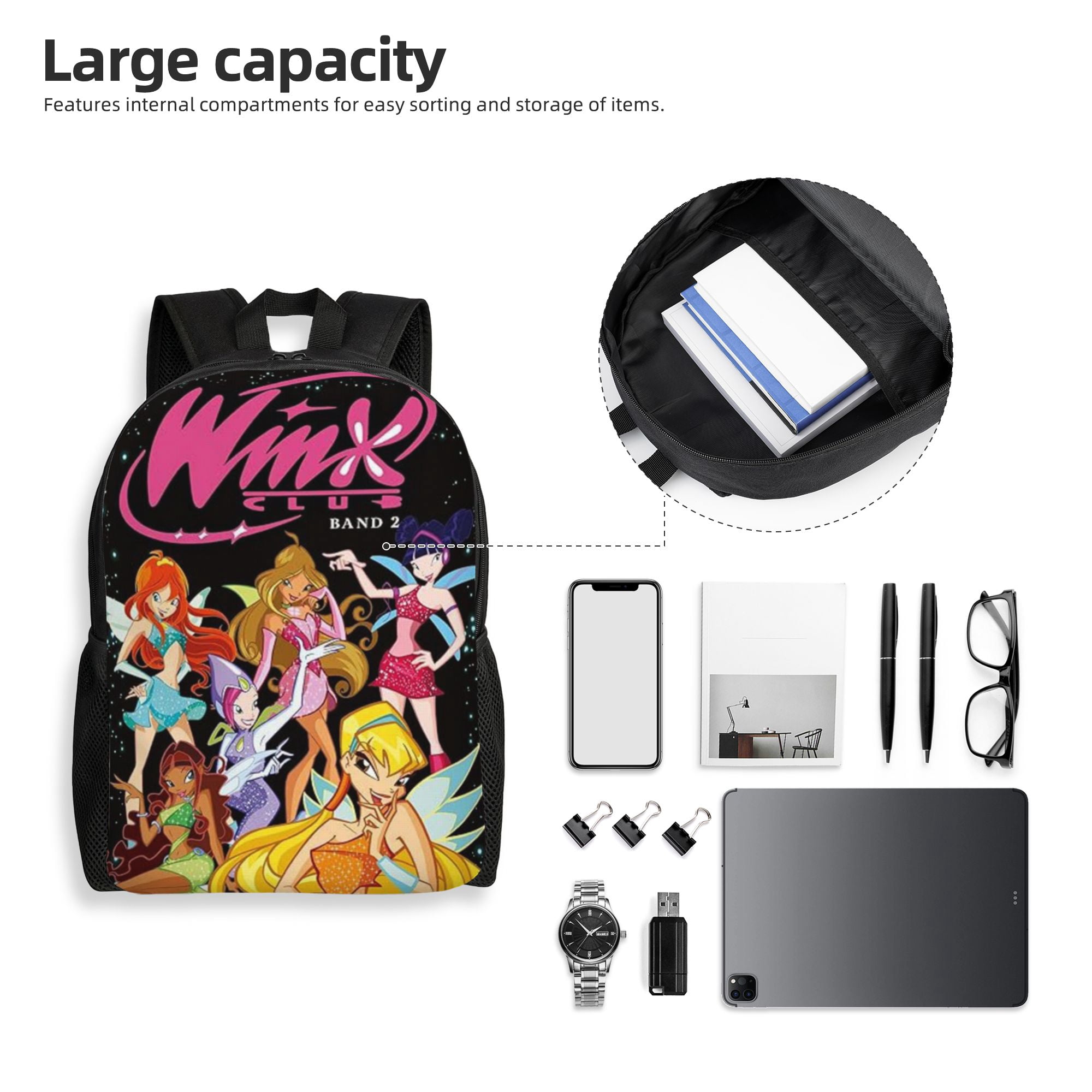 Winx Club Travel Backpack Back to Large Capacity Backpack, Backpack for Women Men Back to Supplies, Cartoon Style Casual Shoulders Backpack