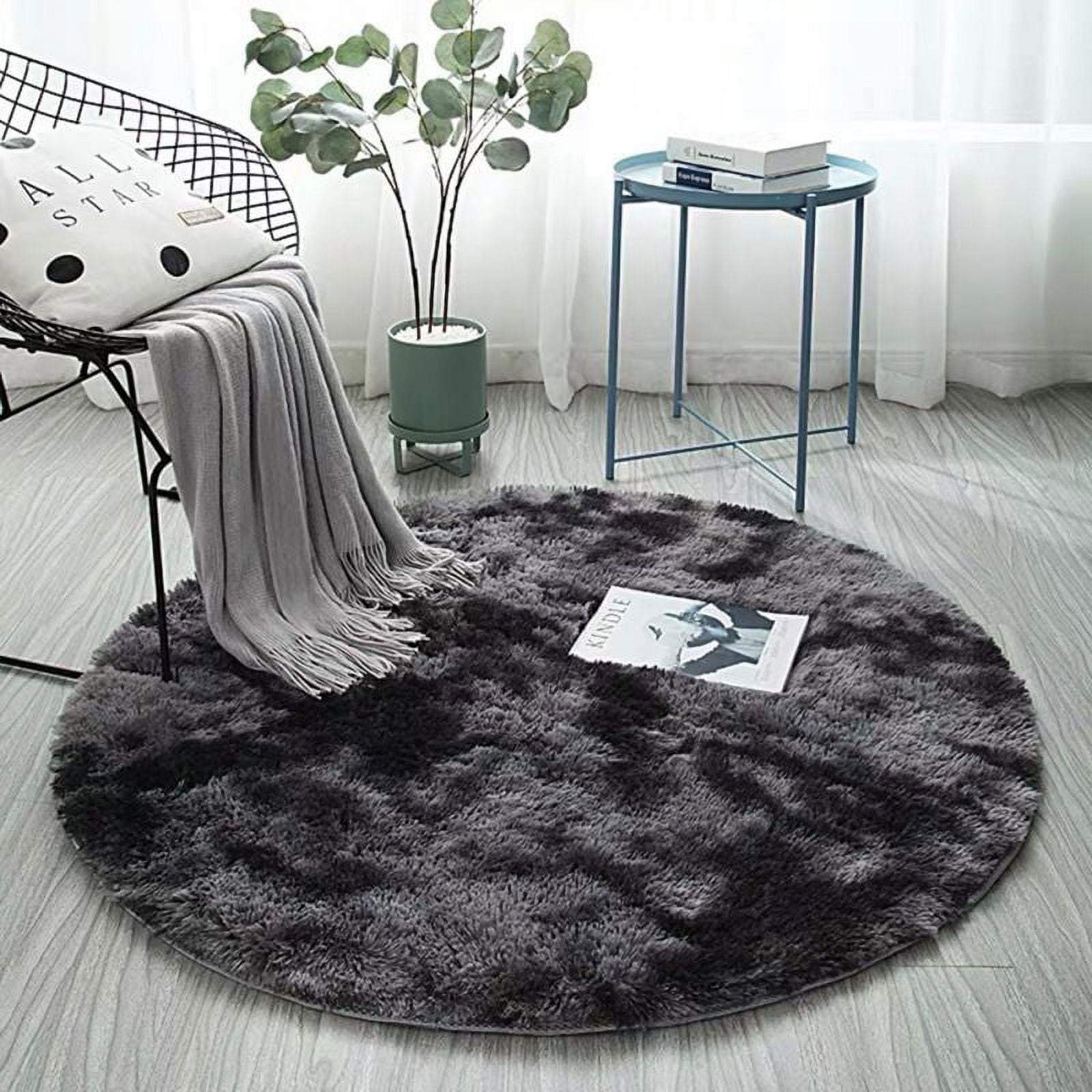 Round Rug Fluffy Circle Rug for Kids Bedroom Living Room Shaggy Circular Rug for Nursery Room, Fuzzy Plush Rug for Dorm Furry Carpet for Teen's Room Multicolor Area Rug Carpet Cute Room Decor