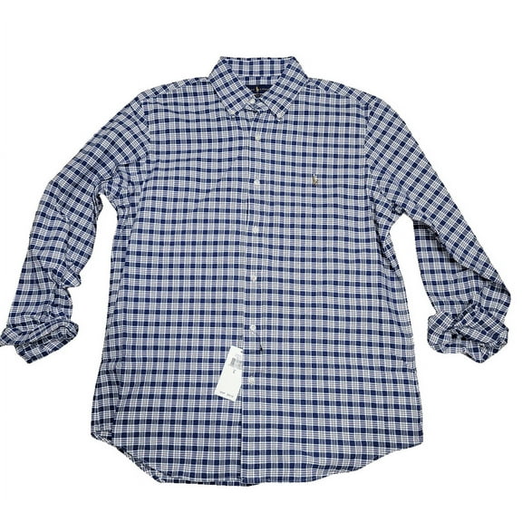 Ralph Lauren Classic Fit Plaid Blue Long Sleeve Oxford Shirt Size L