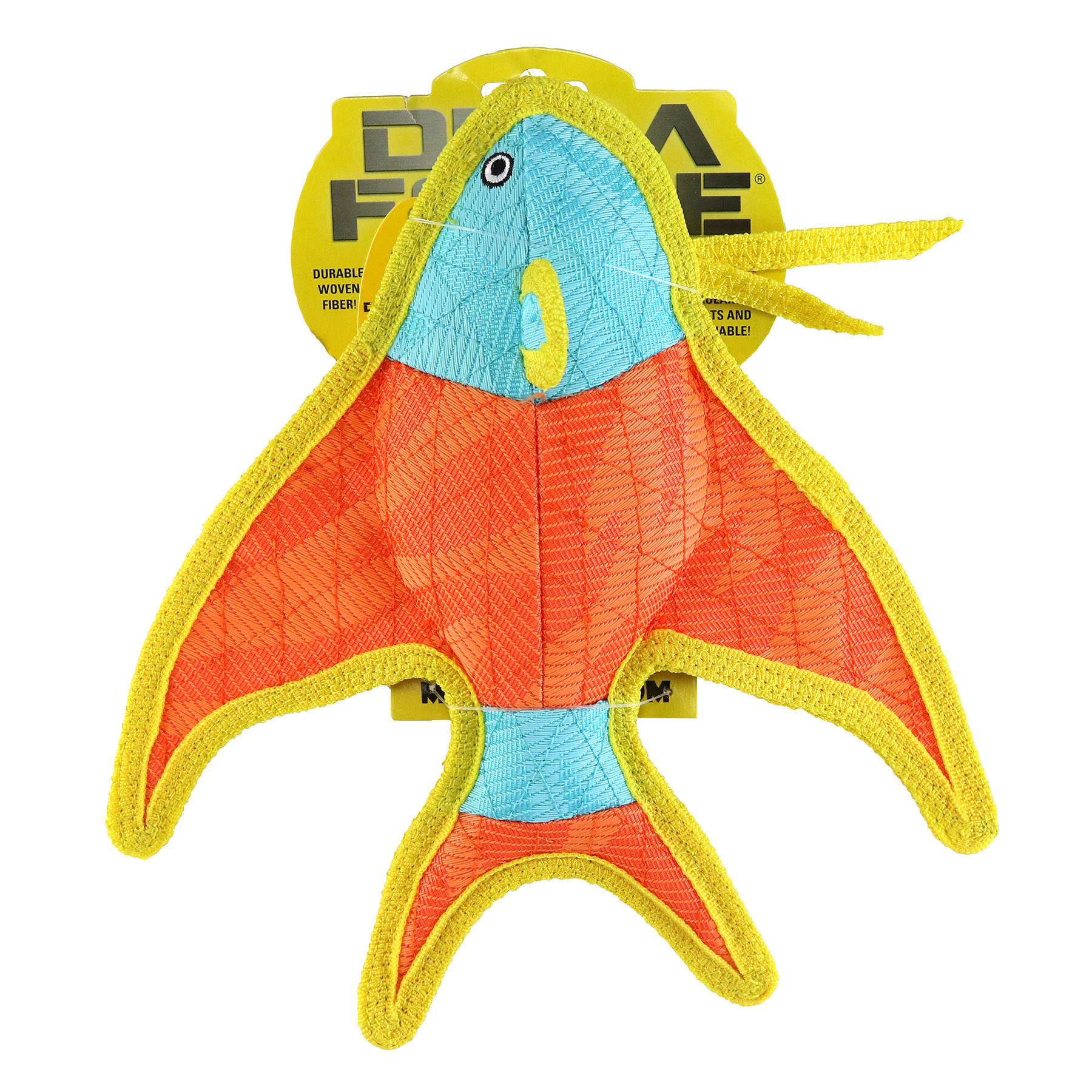 DuraForce Durable Woven Fiber Angel Fish Orange, Dog Toy with Squeaker 2 Pack