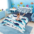 thumbnail image 4 of Manfei Cartoon Whale Twin Bedding Sets for Kids Boys and Girls, Sea Animal Bedding Comforter Set, Navy Reversible 7pcs, 4 of 6
