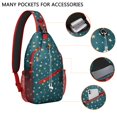 thumbnail image 2 of Sling Backpack,Teal Christmas Star Pattern Sling Bag with Water Bottle Holder,Waterproof Sling Bag for Men/Women with Headphone Jack for Hiking,Travel, 2 of 5