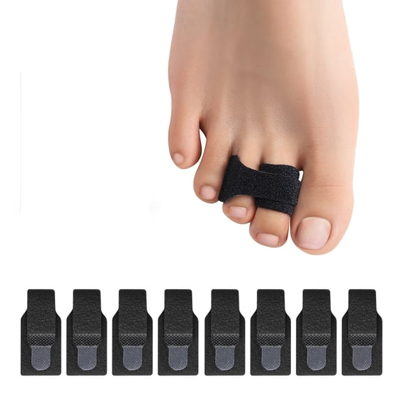 XIRQI Hammer Toe Straightener,8 Pack Broken Toe Wraps,Lambs Wool for Toes Hammer Toe Corrector for Women,Curled Toes,Bent Toes,Size S,Black