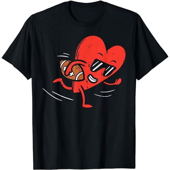 Heart American Football Valentines Day Boys Men Sports T-Shirt