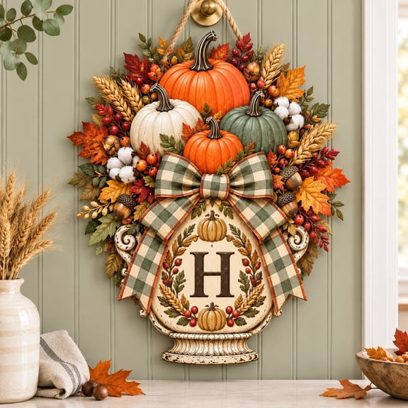 Door Hanger Fall Pumpkin Harvest Wooden Wall Decor Thanksgiving